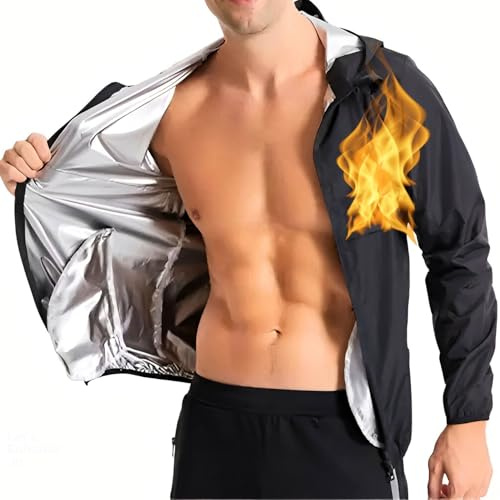 Nano Hertz Sauna Giacca Top Maniche Lunghe Dimagranti Snellente Sudorazione Perdita Peso Sportivi Tuta Sudare Cappuccio tasche Palestra Fitness Uomo