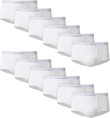 Hanes Men's Brief Underwear Pack, Cotton Briefs, Moisture-Wicking Underwear, Breathable, White, 6-Pack
