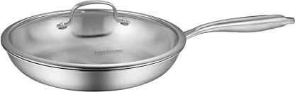 CookAnswer Tri-Ply Clad Stainless Steel 11 Inch Frying Pan with Lid,PFOA&PTFE Free Skillets,Works on Induction,Oven and Gas Cooktops