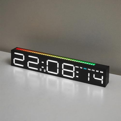 PiKaPiKaP Digitaler Wecker, Digitaluhr für Schlafzimmer, LED-Uhr mit Doppelalarm, einstellbare Helligkeit, RGB-Lampenstreifenlichter, Tonsteuerung, Musikrhythmus für Nachttisch, Gaming-PC