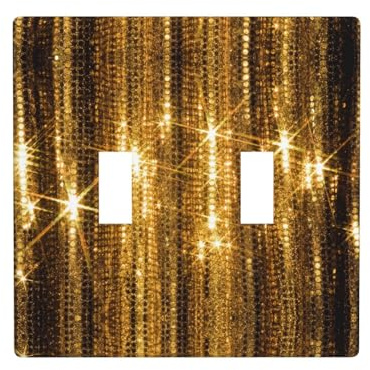 Poezjzw Copertura per interruttore della luce con paillettes dorate, doppia levetta, decorazione da parete, dimensioni standard 11,4 x 11,4 cm