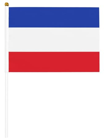 Bandera del cantón de Schleswig-Holstein, banderas pequeñas duraderas de 5.5 x 8.2 pulgadas en palos para exterior, patio y jardín, paquete de 6 y 10 unidades