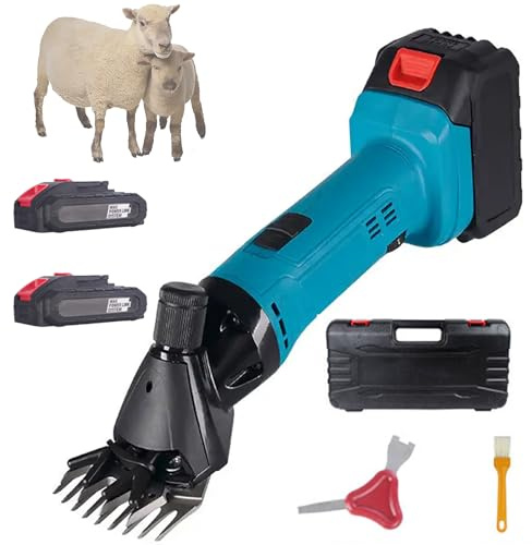 Cisaille à Moutons sans Fil 600W Tondeuse électrique avec 2 * Batterie, 9 Dents pour Le bétail de la Ferme, Moutons, chèvres, bovins