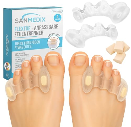 Sanmedix Zehenspreizer – 2 Paar Zehentrenner mit Plug-In System für Hallux Valgus, Ballenzehen & Zehenkorrektur – Silikon Toe Spacer für Damen & Herren (Transparent, Einheitsgröße)
