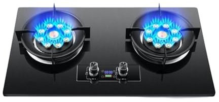 Fornello Da Tavolo Da Incasso, Fornello A Gas Da 7,2 KW Con 2 Fuochi, Timer A Fuoco Alto A 9 Cavità, Griglia For Pentole In Ghisa Con Vetro Temperato(NG)