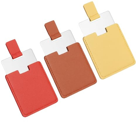 sourcing map Kleiner Taschenspiegel für Geldbörse, Edelstahl, kompakter Make-up-Reise-Handspiegel mit Lederetui für Frauen, Mädchen, Geldbörse, Geschenk (Gelb/Rot/Dunkelrot, 2,6 x 2,6 cm)