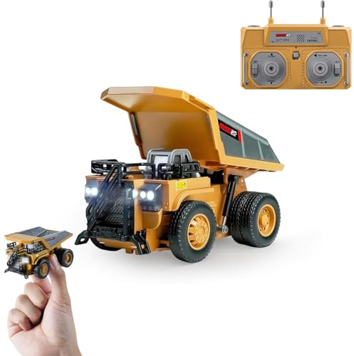 CXYP 1/64 RC-Kipper, Mini Muldenkipper Spielzeug, 8-Kanal Fernsteuerung mit Metallwanne & Beleuchtung, RC-Baufahrzeug, Typ-C eingebauter Akku, Geburtstagsgeschenke für Jungen und Mädchen ab 3+
