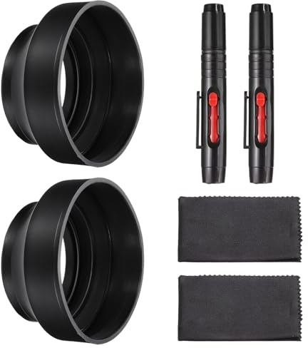 PATIKIL 2 Pezzi 77 Mm Paraluce In Gomma Per Obiettivo Fotografico Ripiegabile In 3 Fasi Nero Scudo Universale Contro Il Sole Con Panno In fibre Per Pulizia Penna Per Pulizia