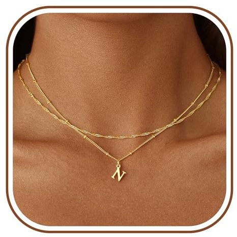 TINGN Gold Kette mit Buchstaben Damen - 14K Gold Vergoldet Doppellagige Halskette Kette mit Buchstaben A-Z Geburtstagsgeschenk Personalisierte Geschenke für Frauen Mädchen Freundin Schmuck Frauen