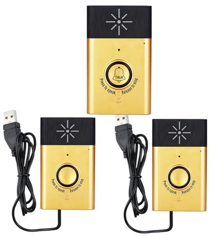 YVAAASIYC Sonnette d'interphone Vocal sans Fil, Moniteur de Conversation à 2 Voies avec Bouton d'unité extérieure, récepteur intérieure, Sonnette Porte sécurité for Maison Intelligente(Gold 2pcs)