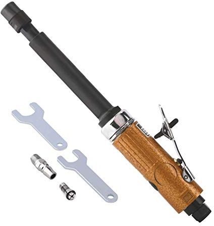 Extended Air Die Grinder, 25000 RPM Pneumatic Straight Grinder with 1/4 (6.35mm) & 1/8 (3.175mm) Collets, Long Reach Shaft for Polishing, Grinding, Deburring & Tyre Repair