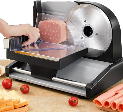Electric Food Slicer with Adjustable Thickness, Removable Blades for Home Use in Slicing Meat, Cheese, and Bread