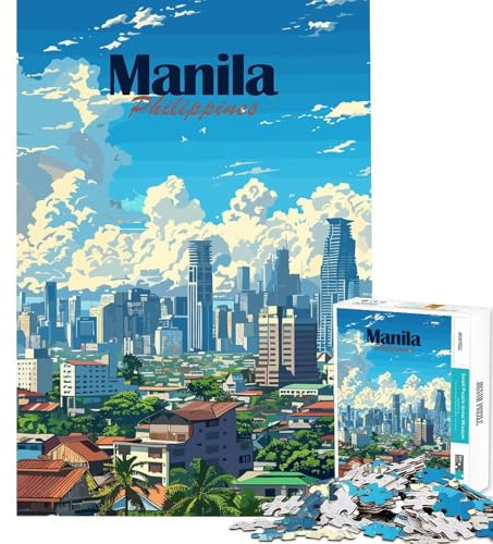 Puzzle de 1000 pièces pour Adultes Paysage Urbain de Manille Développe la dextérité Manuelle et la précision des articulations Jeu Amusant et Gratuit Décoration de Noël (38x52cm)