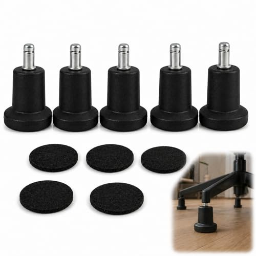 5 Piezas Deslizadores de Silla de Oficina en Forma de Campana en Nylon Negro,Reemplazo de Ruedas Giratorias de 2 Pulgadas,Diámetro de Tija 11 mm,Base 50 mm,Protección de Suelos