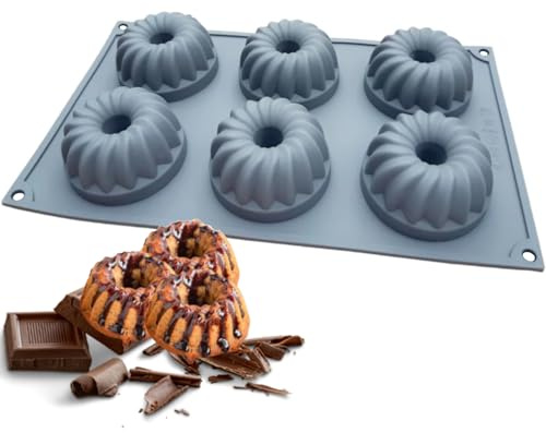 EliteHoff Mini Gugelhupfform Silikon, Mini Gugelhupfblech 6 Mulden, Backform für Gugelhupf Muffins Kuchen Dessert Schokolade Pudding Gelee, Silikonform, Muffinbackform Antihaftbeschichtet, BPA Frei
