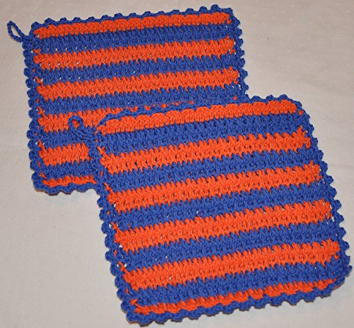 Sibylles Geschenkeartikel 1 Paar gehäkelte Topflappen, orange-blau