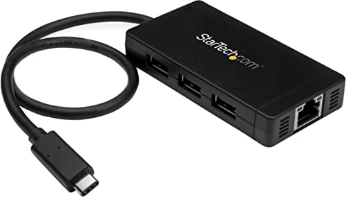 StarTech Hub USB-C de 3 Puertos con Ethernet Gigabit, 3x USB-A, Alimentado | Diseño Compacto y Portátil, Conector USB-C Reversible, Compatible con Puertos Thunderbolt 3