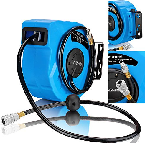 MONZANA® Compressed Air Hose Reel | Wall Mountable | 180° Rotatable | Pneumatic Air Compressor | 1/4 Inch Connection | Retractable Auto Rewind Tool | 10m