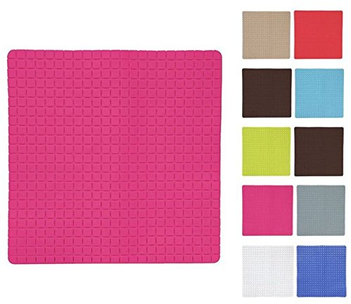 MSV - Quadro Anti-Rutsch-Duschmatte aus Gummi - 54 x 54 cm - Fuchsia - Strukturierte Oberfläche für erhöhte Sicherheit - Geeignet für Standardduschen und Badewannen