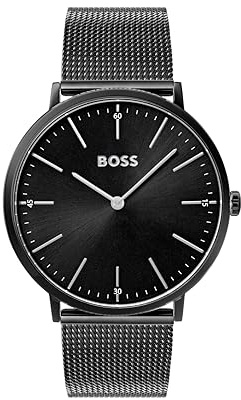 BOSS Analog Quarzuhr für Herren Kollektion Horizon mit Schwarzes Edelstahl-Mesh-Gliederarmband - 1513542