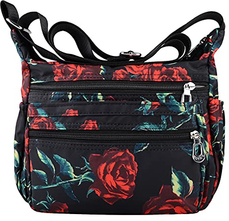 NOTAG Damen Umhängetasche Wasserdicht Nylon Schultertasche Multi Tasche Messengertasche (Rot)