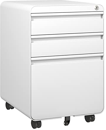Dripex 3-Drawer Mobile Filing Cabinet, Lockable, White