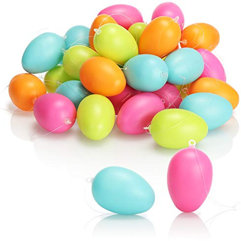 com-four® 36x Ostereier zum Aufhängen - Osterdeko in schönen Pastellfarben - Deko Ostereier aus Kunststoff - Größe: 6 cm