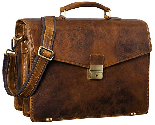 STILORD Cosmos Vintage Aktentasche Leder Groß für Herren Businesstasche mit Laptop-Fach Umhängetasche XL für Büro Arbeit mit Schloss echtes Leder Farbe:Prestige - braun