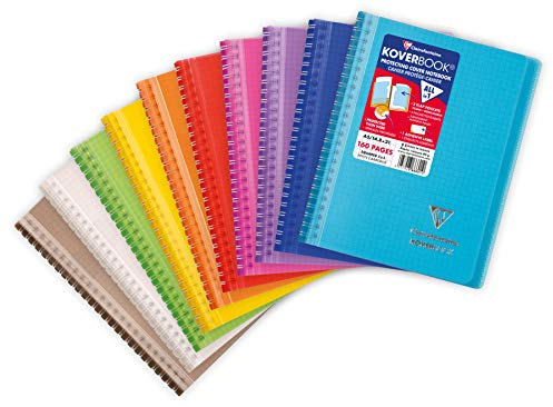 Clairefontaine 366601C Koverbook med spiralbindning, rutig, lock av PP, DIN A5, 80 ark, 1 st, blandade färger
