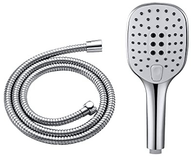 JOHO Quadratisch Handbrause mit Schlauch 3 Strahlarten Duschbrause Brauseschlauch Brausekopf Duscharmaturen150cm