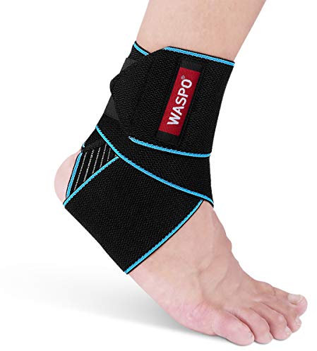 WASPO Ankle Support Brace - Adjustable Ankle Brace Wrap Strap for Sports Protect, Plantar Fasciitis, Achilles tendonitis, Ligament damage, Injury Recovery, One Size for Men Women 1 PC Blue