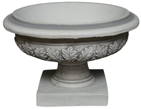 gartendekoparadies.de Blumenschale im Eichenblatt-Design Pflanzgefäß aus Steinguss, H. 28 cm, 7 Liter, 21 kg, Grau, frostsicher für Außenbereich