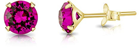 DTPSilver - Damen Ohrringe 925 Sterling Silber Gelb Vergoldet mit Kristallen von Swarovski® Elements 6 mm Runde Ohrstecker - Farbe : Fuchsie