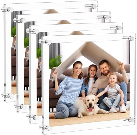 AITEE 8.5x11 Acrylic Picture frame 4 Packs,Modern Hanging Transparent Lucite Square Frames for Photo Diploma Degree Certificate Art Wedding Gallery Display, Double Panel