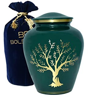 BOLD & DIVINE Urne funéraire imprimée Arbre de Vie | Grande Taille | 500 cm Cubes | Urne funéraire pour Adulte avec Sac en Velours