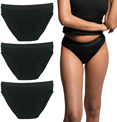 Confidence Damenunterwäsche, atmungsaktiv, hohe Saugfähigkeit, Menstruationshöschen, auslaufsicher, Baumwolle, Bikinihöschen, 3er-Pack, Schwarz, XS
