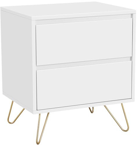 Yaheetech Nachtschrank Kommode Beistelltisch Nachttisch Nachtkommode Schrank - 2 Schubladen - Beine aus Metall - Weiß