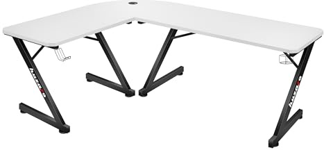 huzaro Hero 7.0 | L-format hörnskrivbord spelbord skrivbord | hemmakontor arbetsrum kontor | höger vänster montering | aluminiumkonstruktion kolbordsskiva | 154 x 117 | vit