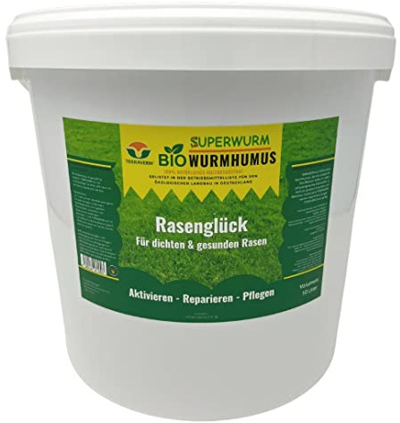 10 Liter - Rasen-Dünger, Natur-Dünger für dichten & gesunden Rasen - mit positiven Enzymen und Bakterien - Aktivieren - Reparieren - Pflegen - Düngen, BIO Dünger