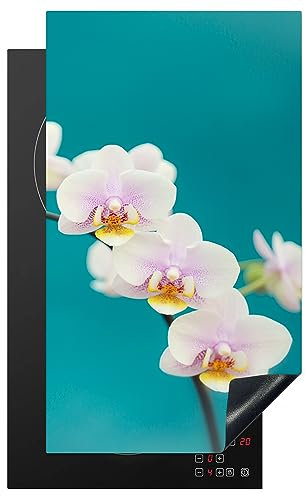 MuchoWow Herdabdeckplatte Ceranfeld Spritzschutz Küche Orchidee - Blumen - Pflanze - Weiß - Lila 30x52 cm Induktionsherd Abdeckung Induktionskochfeld Ceranfeldabdeckung
