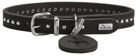 HUNTER Aalborg Style Hundehalsband | Vollrindleder, robust, komfortabel, stylischer Nietenbesatz, Made in Germany, Farbe: Schwarz, Größe: 42