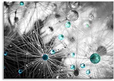 Pixxprint Glasbild, Wandbild aus Echtglas, Wassertropfen auf Pusteblume, 100x70 cm, inkl. Aufhängung und Abstandshalter