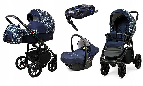 BabyLux® Kinderwagen Set 4 in 1 - Color Lux - incl. Babywanne, Buggy Sportsitz, Auto-Babyschale, ISOFIX-Basisstation - Autositz - Kinderwagenset - Kombikinderwagen mit Wickeltasche usw.