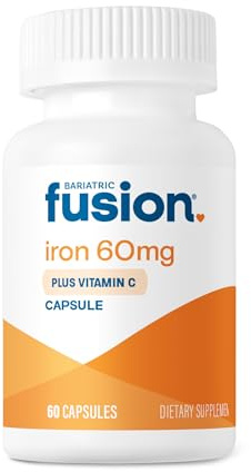 Bariatric Fusion Iron Supplement 60mg with Vitamin C | Easy to Swallow Capsule | Ferrous Fumarate Vitamins for Women and Men | Gluten, Dairy and Soy Free | Non-GMO | 60 Count
