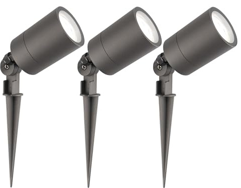 Ledvion - 3X LED Gartenstrahler, Anthrazit, IP65, 5W, 6500K, 2M Kabel, LED Spots, Gartenspots