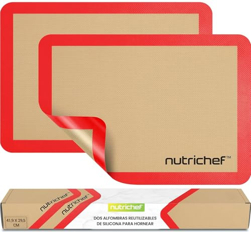Nutrichef Tapetes de Silicona para Hornear, Libres de PFOA, Antiadherentes, Resistentes al Horno Hasta 240°C, Aptas para Congelador y Lavavajillas, Set de 2
