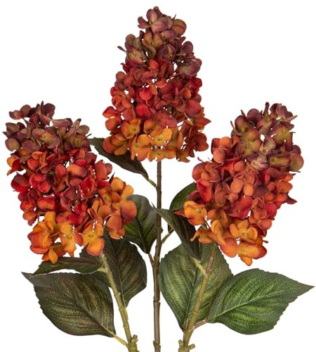 Briful 3PCS Autumn Artificial Flowers Fake Hydrangea Silk Flowers 27.5 Tall Artificial Hydrangea, Orange Artificial Flower Silk Hydrangea Long Stem for Floral Arrangement Autumn Decorations