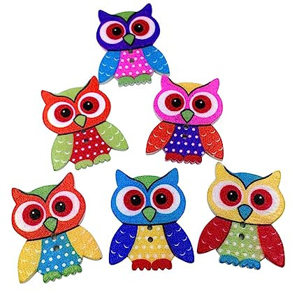 STOBOK 20stücke Bunte Handbemalte Holzknöpfe Katzenkopf Eule Form Zum Nähen Basteln Scrapbooking Diy Kreative Handarbeit Zubehör