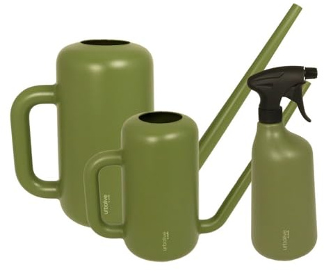MePla - Set Gießkanne Pilea 3,8L + 1.8L + Sprüher 1,0L - grün, wetterfest aus UV-beständigem Kunststoff