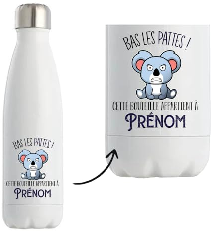Planetee Bouteille isotherme Gourde Isotherme Prénom personnalisable bas les pattes - idée cadeau personnalisé drôle et original (Koala)